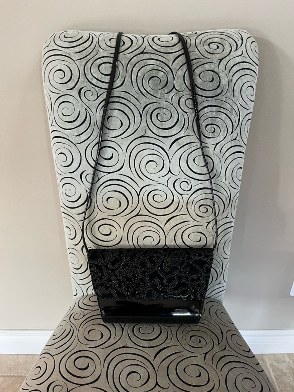 Black Evening Crossbody Bag with Gold Swirl Like Detail